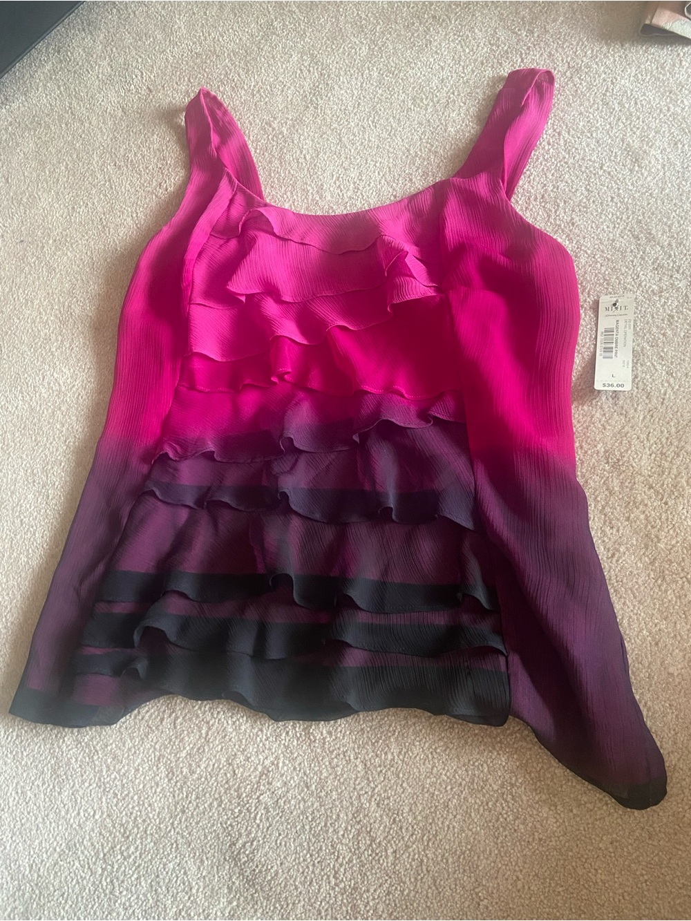 Mixit Pink to Black Ombre Ruffle Camisole